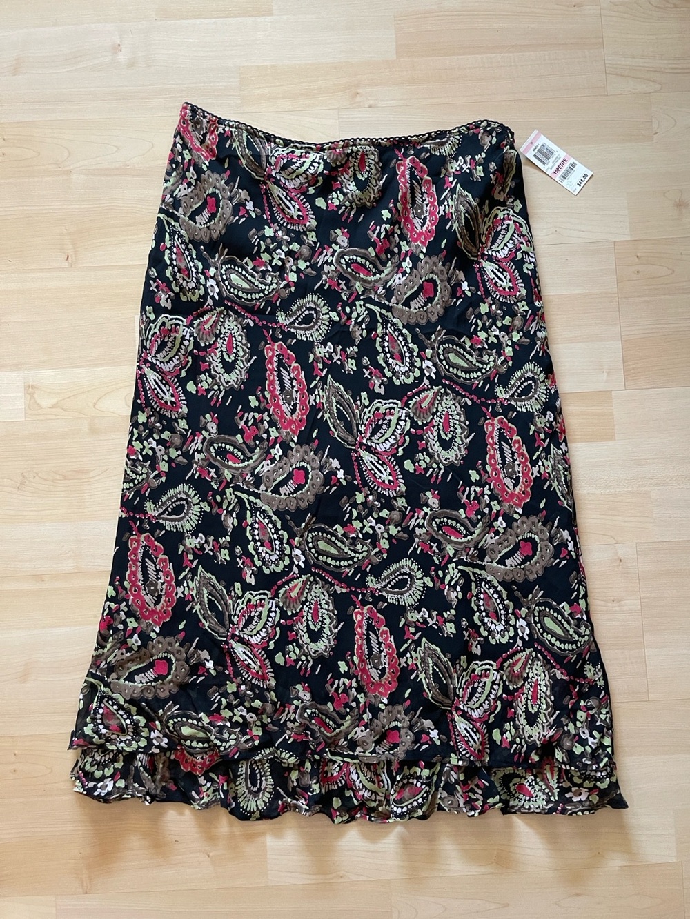 Style & Co. Black Paisley Midi Skirt with Pink and Tan Accents